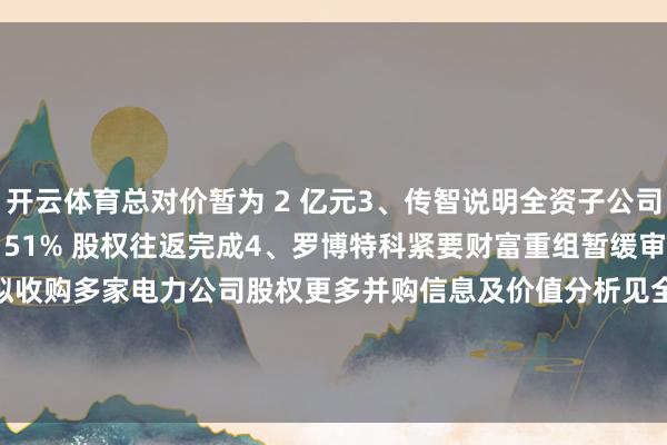 开云体育总对价暂为 2 亿元3、传智说明全资子公司收购 FIS Holdings 51% 股权往返完成4、罗博特科紧要财富重组暂缓审议5、卧龙地产拟收购多家电力公司股权更多并购信息及价值分析见全文-开云kaiyun下载官网手机版(官方)最新下载IOS/安卓版/手机版APP